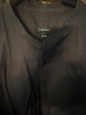 J. Peterman Black Band-Collar Button Shirt